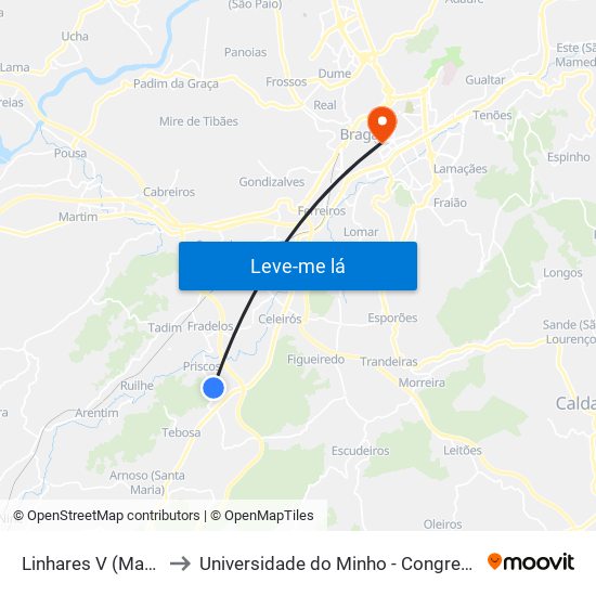 Linhares V (Marco) to Universidade do Minho - Congregados map