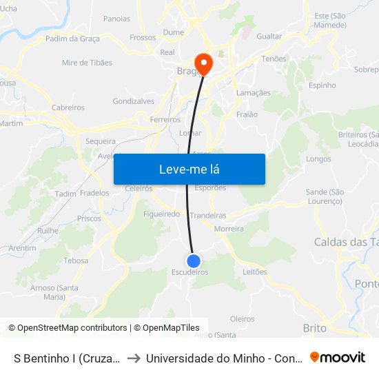S Bentinho I (Cruzamento) to Universidade do Minho - Congregados map