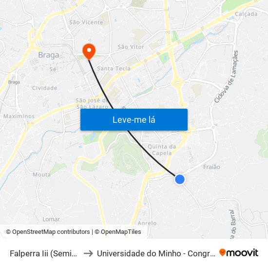 Falperra Iii (Seminário) to Universidade do Minho - Congregados map