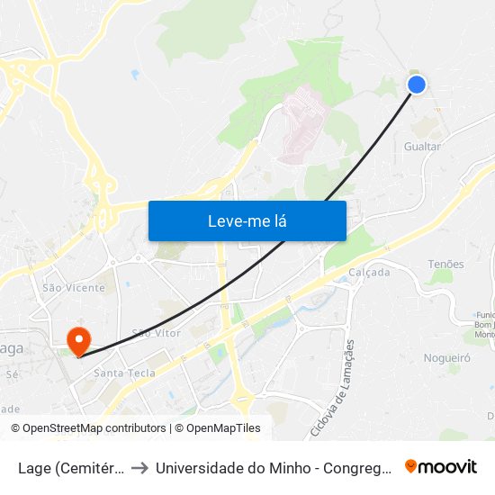 Lage (Cemitério) to Universidade do Minho - Congregados map