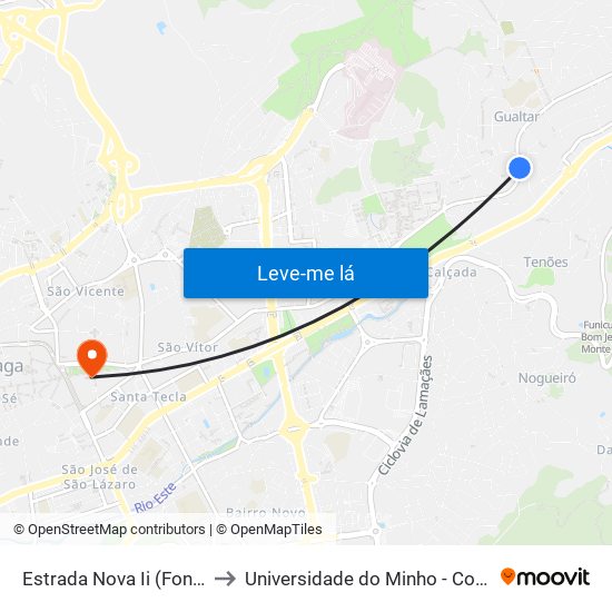 Estrada Nova Ii (Fonte Grilo) to Universidade do Minho - Congregados map