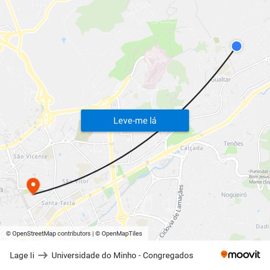 Lage Ii to Universidade do Minho - Congregados map