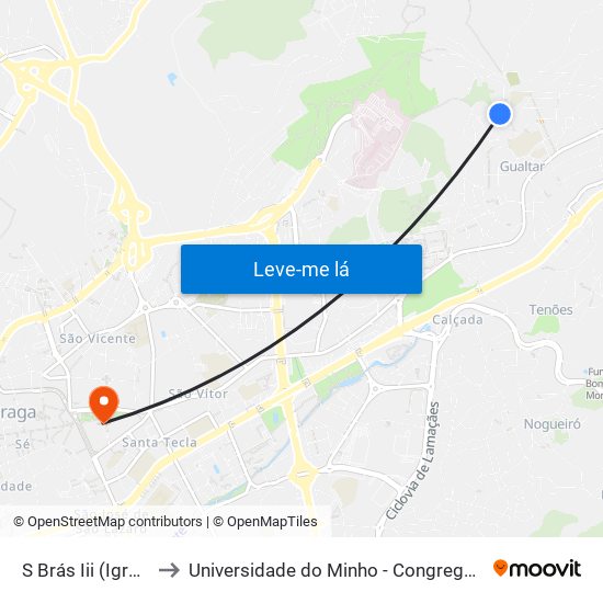 S Brás Iii (Igreja) to Universidade do Minho - Congregados map