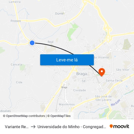 Variante Real to Universidade do Minho - Congregados map