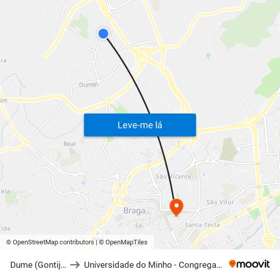 Dume (Gontijo) to Universidade do Minho - Congregados map