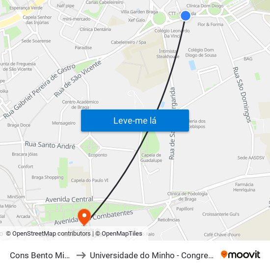 Cons Bento Miguel to Universidade do Minho - Congregados map