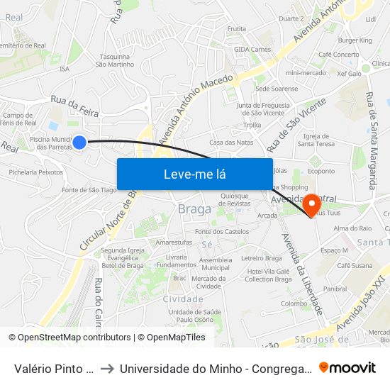 Valério Pinto Sá to Universidade do Minho - Congregados map