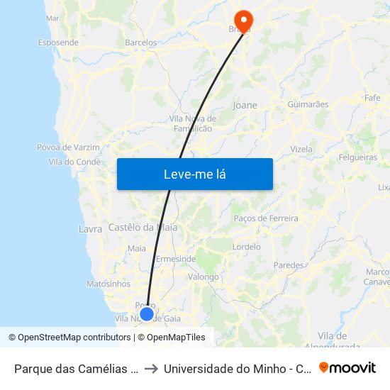 Parque das Camélias (Terminal) to Universidade do Minho - Congregados map