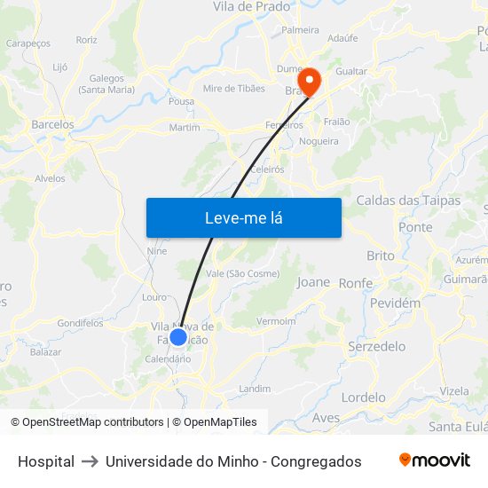 Hospital to Universidade do Minho - Congregados map