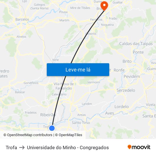 Trofa to Universidade do Minho - Congregados map