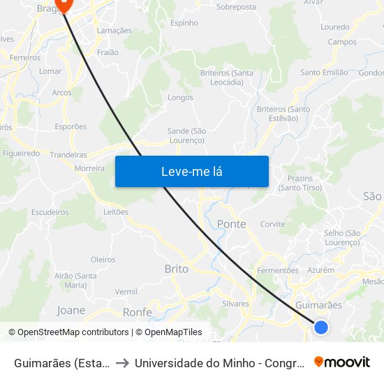 Guimarães (Estação) to Universidade do Minho - Congregados map