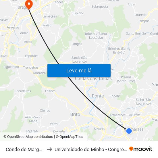 Conde de Margaride to Universidade do Minho - Congregados map