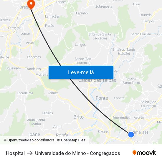 Hospital to Universidade do Minho - Congregados map