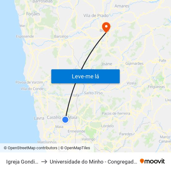 Igreja Gondim to Universidade do Minho - Congregados map