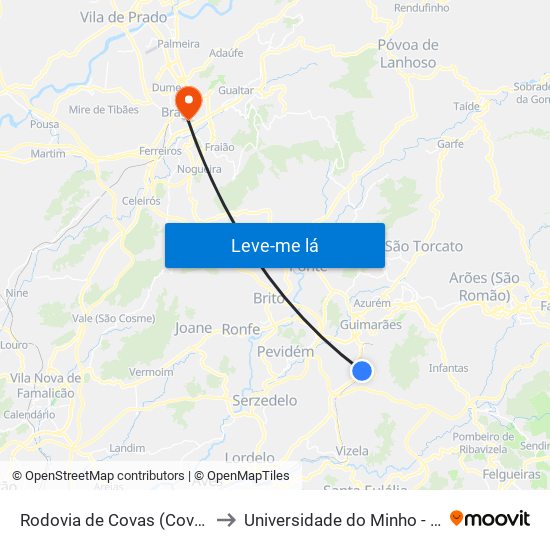 Rodovia de Covas (Covas (Estação)) to Universidade do Minho - Congregados map