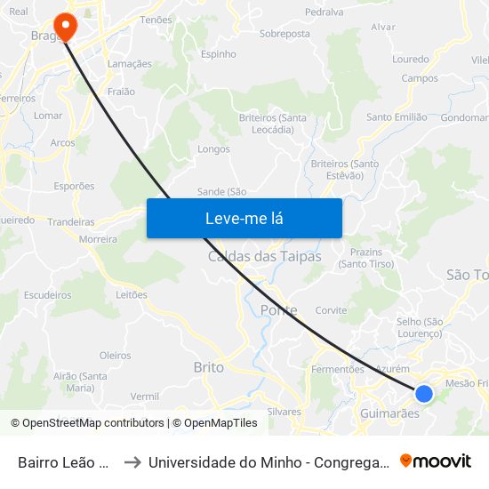 Bairro Leão XIII to Universidade do Minho - Congregados map