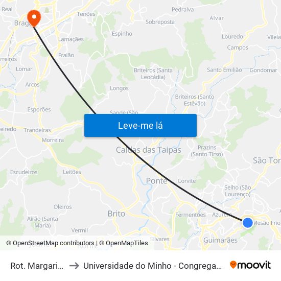 Rot. Margaride to Universidade do Minho - Congregados map