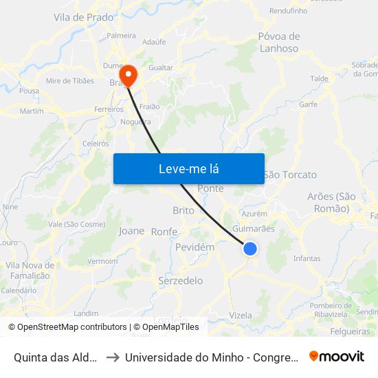 Quinta das Aldeias to Universidade do Minho - Congregados map