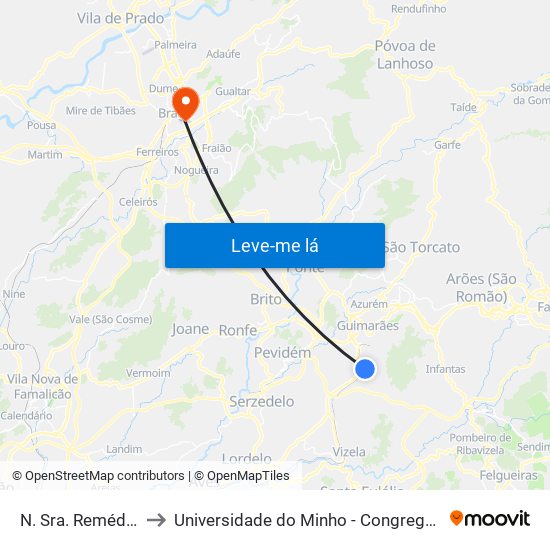 N. Sra. Remédios to Universidade do Minho - Congregados map