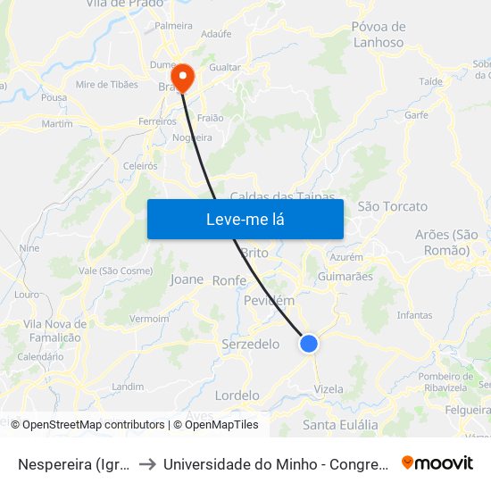 Nespereira (Igreja) to Universidade do Minho - Congregados map