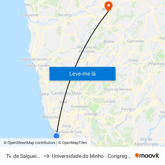 Tv. de Salgueiros to Universidade do Minho - Congregados map