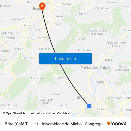 Brito (Café Taxi) to Universidade do Minho - Congregados map