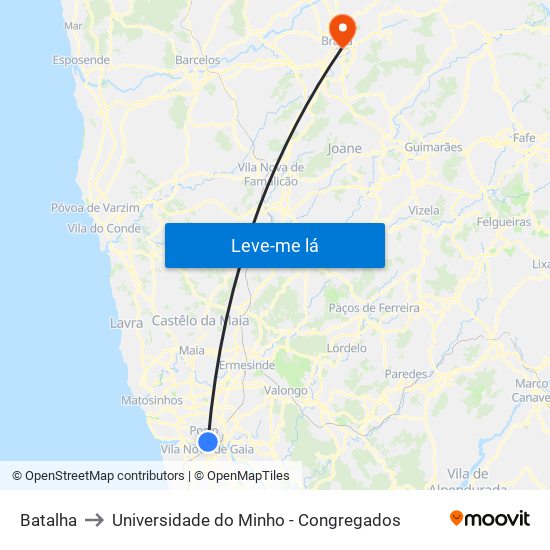 Batalha to Universidade do Minho - Congregados map