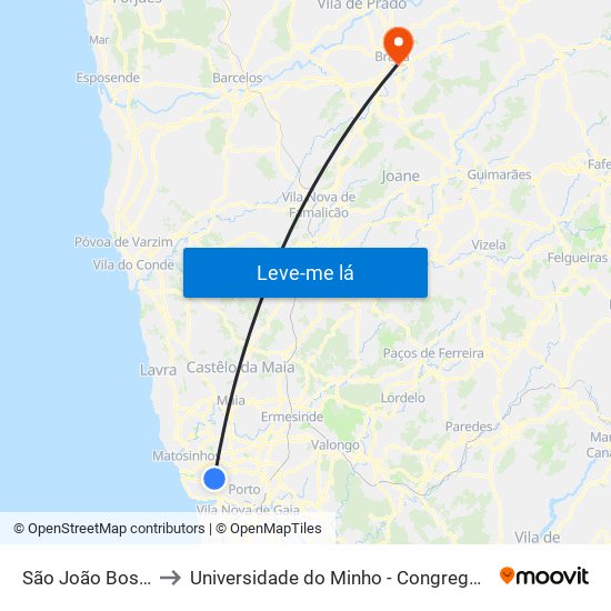 São João Bosco to Universidade do Minho - Congregados map