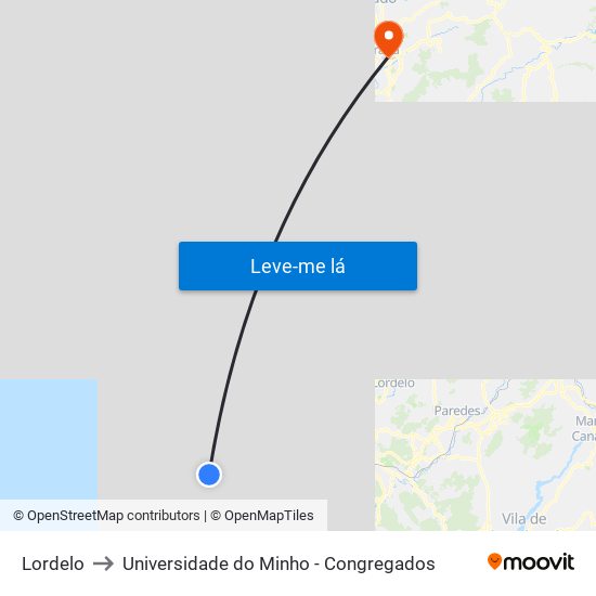 Lordelo to Universidade do Minho - Congregados map