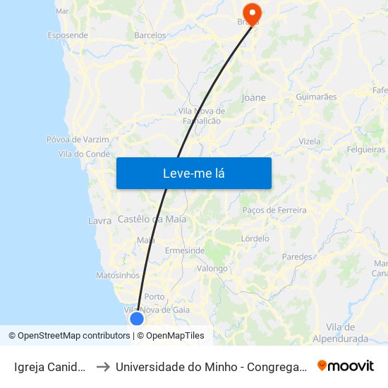 Igreja Canidelo to Universidade do Minho - Congregados map