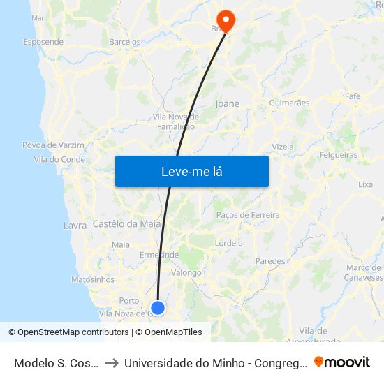 Modelo S. Cosme to Universidade do Minho - Congregados map