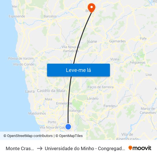 Monte Crasto to Universidade do Minho - Congregados map