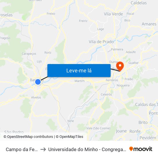 Campo da Feira to Universidade do Minho - Congregados map