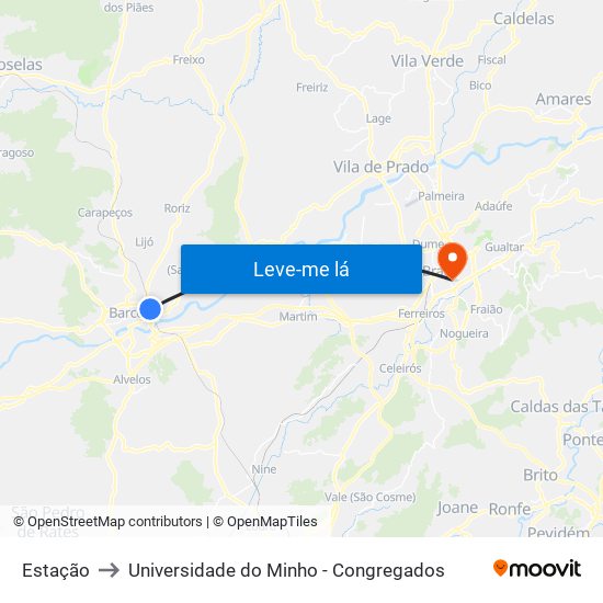 Estação to Universidade do Minho - Congregados map