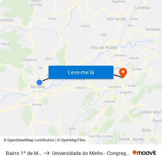 Bairro 1º de Maio to Universidade do Minho - Congregados map