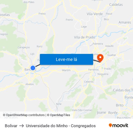 Bolivar to Universidade do Minho - Congregados map