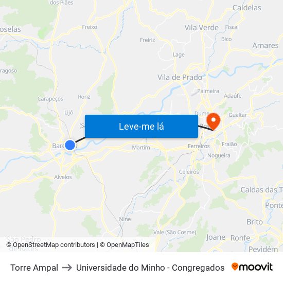 Torre Ampal to Universidade do Minho - Congregados map