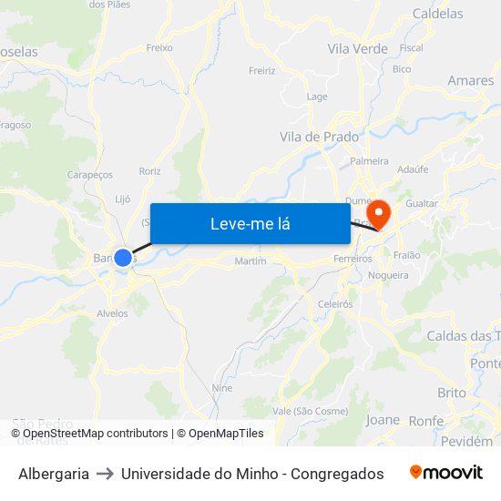 Albergaria to Universidade do Minho - Congregados map