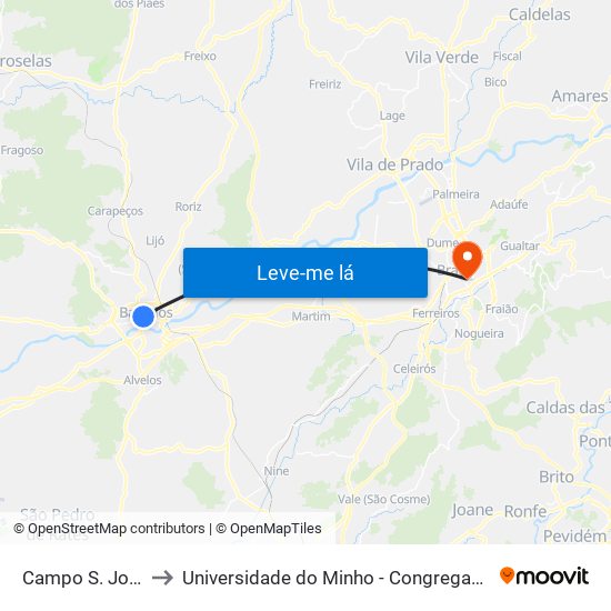 Campo S. José to Universidade do Minho - Congregados map