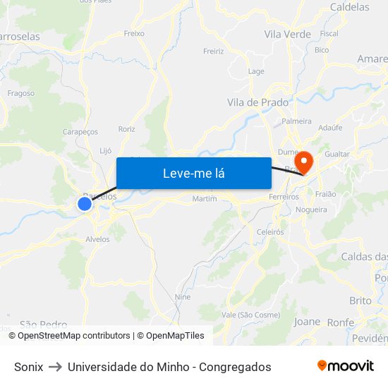 Sonix to Universidade do Minho - Congregados map