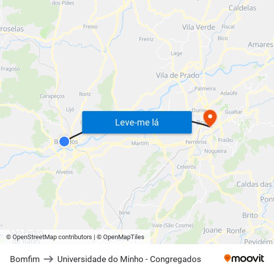 Bomfim to Universidade do Minho - Congregados map