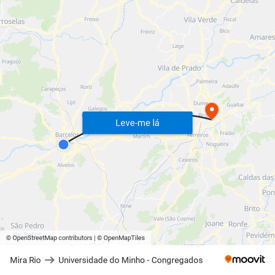 Mira Rio to Universidade do Minho - Congregados map