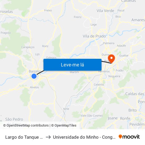 Largo do Tanque (TOP) to Universidade do Minho - Congregados map