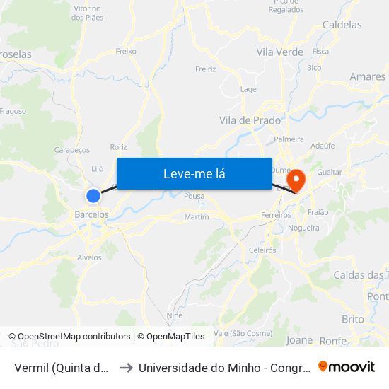 Vermil (Quinta da Cal) to Universidade do Minho - Congregados map