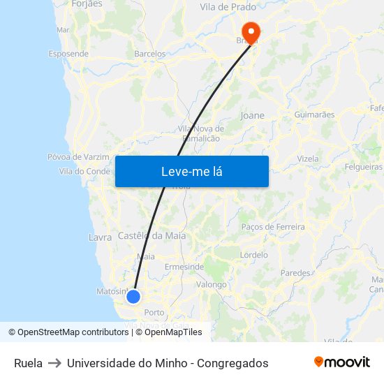 Ruela to Universidade do Minho - Congregados map