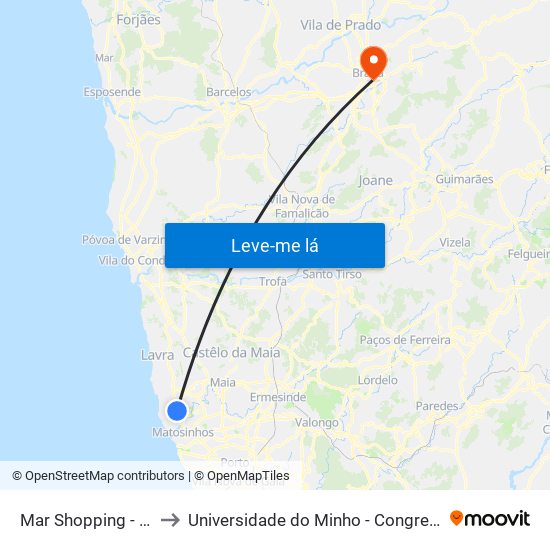 Mar Shopping - Ikea to Universidade do Minho - Congregados map