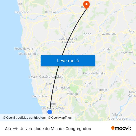 Aki to Universidade do Minho - Congregados map