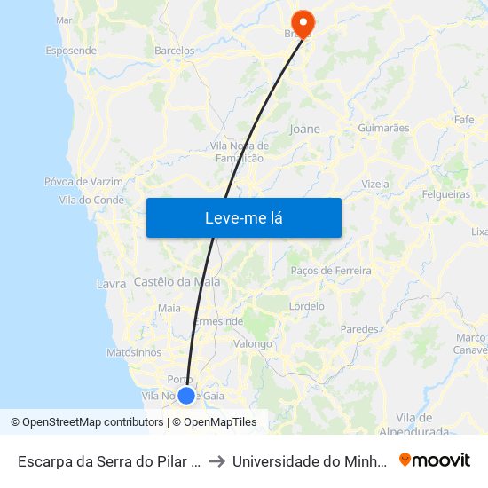 Escarpa da Serra do Pilar / Ponte do Infante to Universidade do Minho - Congregados map