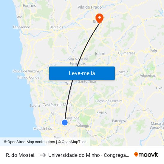 R. do Mosteiro to Universidade do Minho - Congregados map