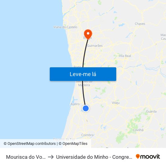 Mourisca do Vouga to Universidade do Minho - Congregados map